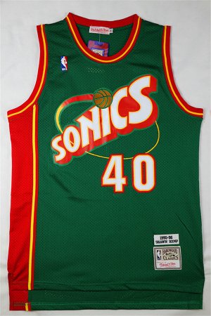 Maillot De Basket Seattle Supersonics Shawn Kemp 40 Engrener Retro Vert